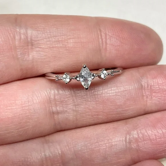 3 Stones Minimalist Promise Ring Marquise Cut - Picture 1 of 10